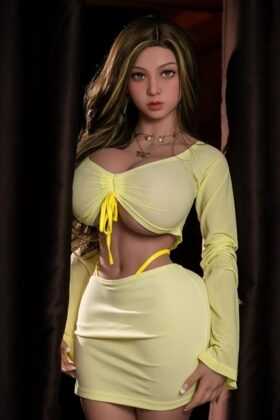 Large busted woman in yellow dress