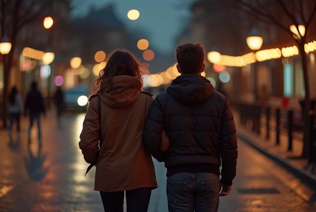 Romantic Couple `walking in the dark